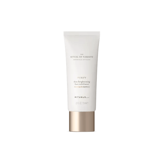 RITUALS The Ritual of Namaste Skin Brightening Face Exfoliator in a tube featuring bamboo scrub particles.
