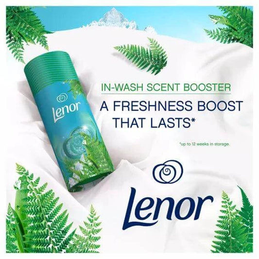 Lenor In-Wash Scent Booster Northern Solstice with fresh ferns, offering long-lasting freshness for laundry.