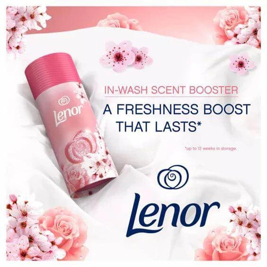 Lenor In-Wash Scent Booster Cherry Blossom & Rose Water for lasting freshness in laundry.