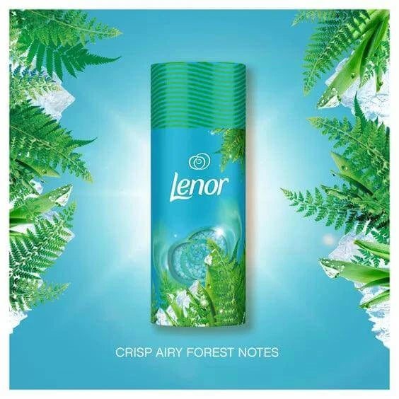 Lenor In-Wash Scent Booster Northern Solstice with crisp airy forest notes, surrounded by green ferns.
