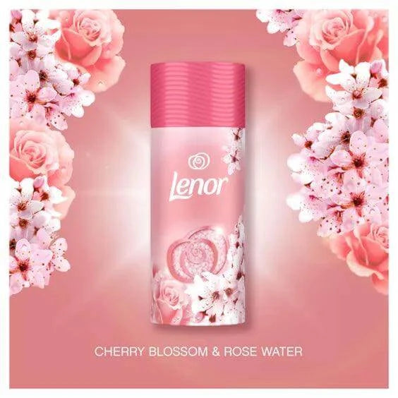 Lenor In-Wash Scent Booster in Cherry Blossom & Rose Water, enhancing laundry freshness with floral scent.