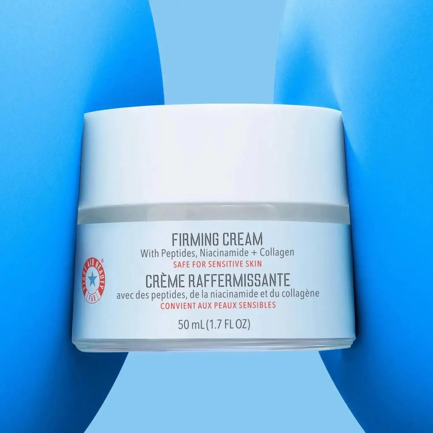 First Aid Beauty Firming Cream 50ml with peptides, niacinamide, and collagen for sensitive skin.