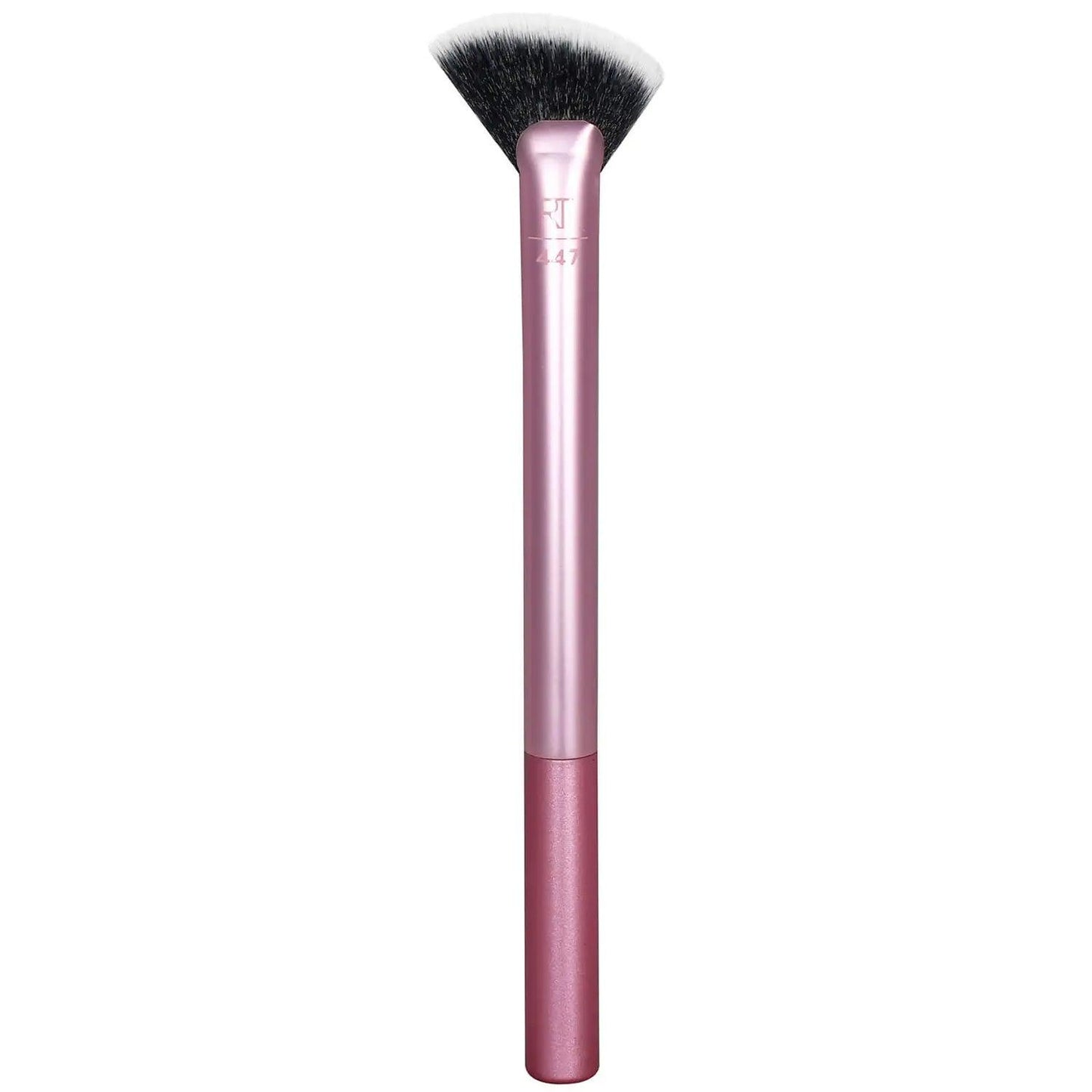 Real Techniques Sheer Radiance Fan Brush with precision-cut bristles for effortless highlighter application.