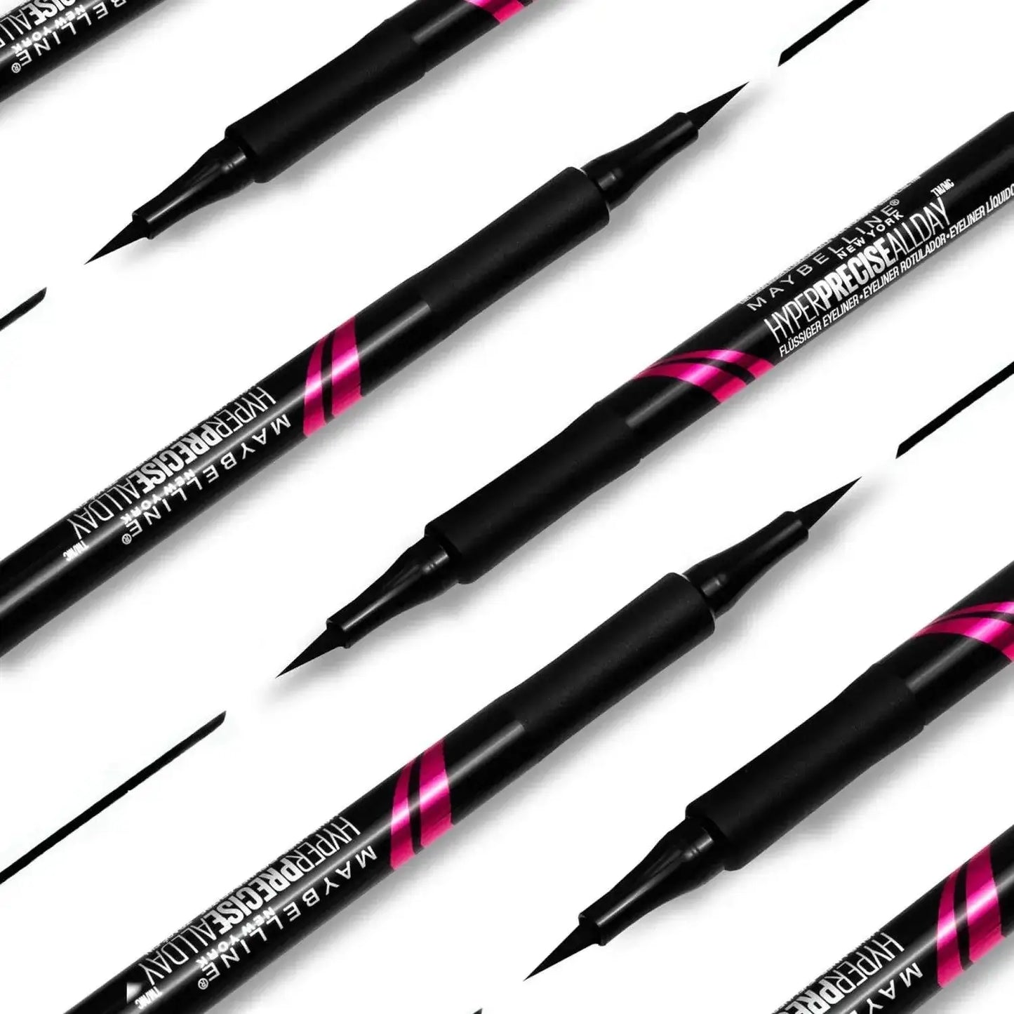 Maybelline Hyper Precise All Day Liner in Matte Black, featuring ultra-thin brush for sharp lines and all-day wear.