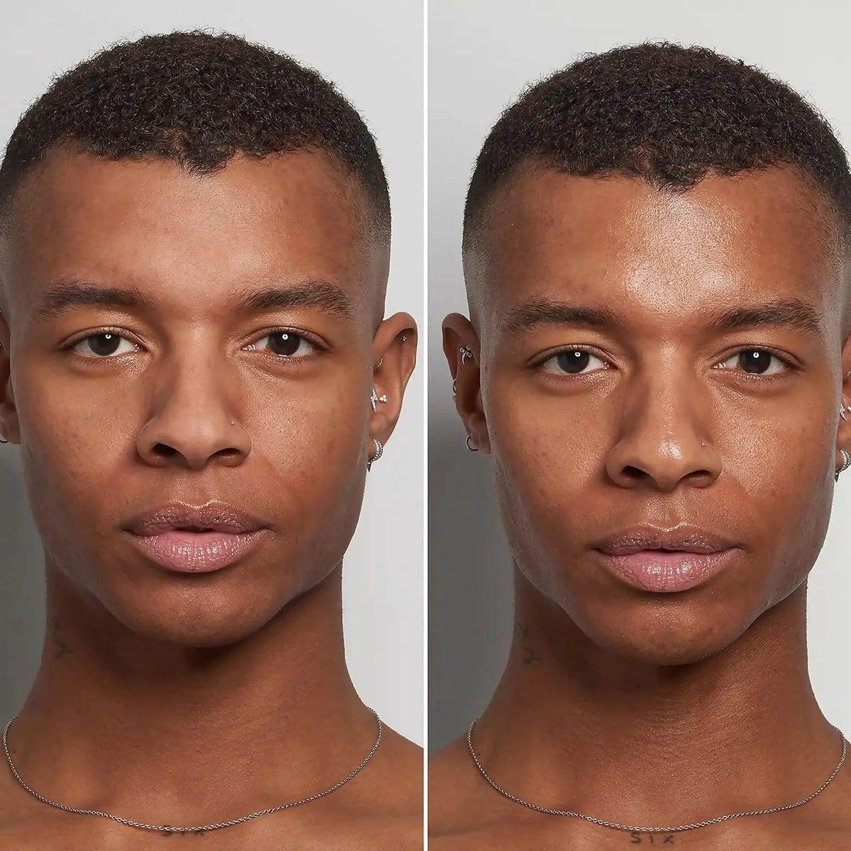 Before and after using THE INKEY LIST Omega Water Cream showing improved skin hydration and glow.