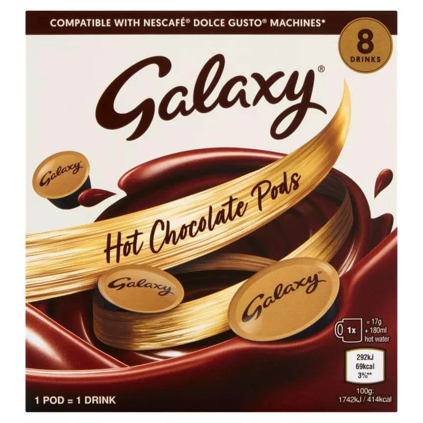 Galaxy Hot Chocolate Pods, compatible with Dolce Gusto, 8 pods, perfect for a delicious drink.