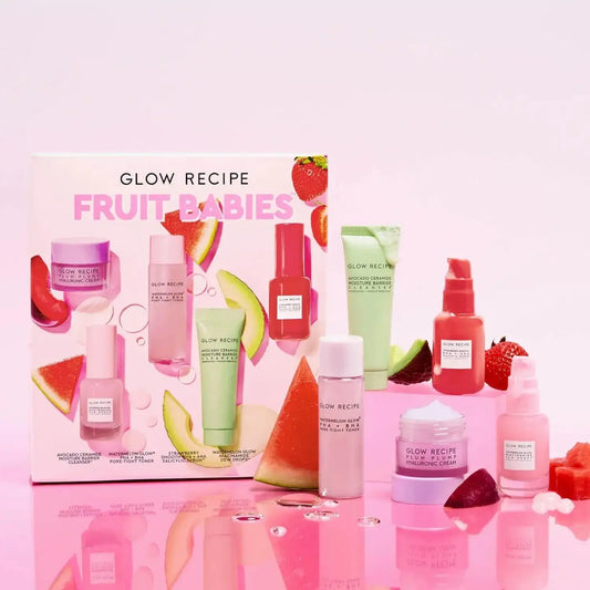 Glow Recipe Fruit Babies Set featuring five fruit-infused skincare minis for radiant skin.