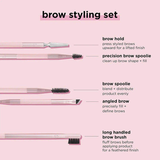 Real Techniques Brow Styling Set featuring four dual-function tools for precise brow shaping and styling.