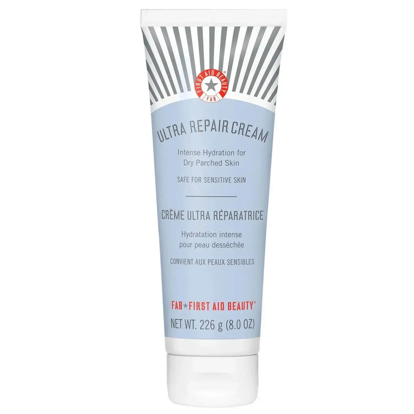 First Aid Beauty Ultra Repair Cream 226g tube for intense hydration, ideal for sensitive, dry, and parched skin.