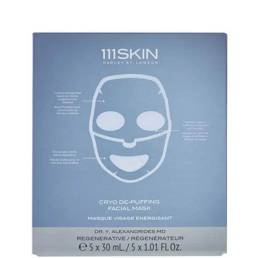 111SKIN Cryo De-Puffing Energy Mask packaging, designed to revitalize and energize dull skin.