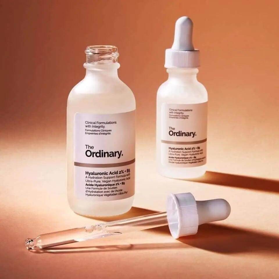 Bottles of The Ordinary Hyaluronic Acid 2% + B5 for deep hydration and revitalized skin.