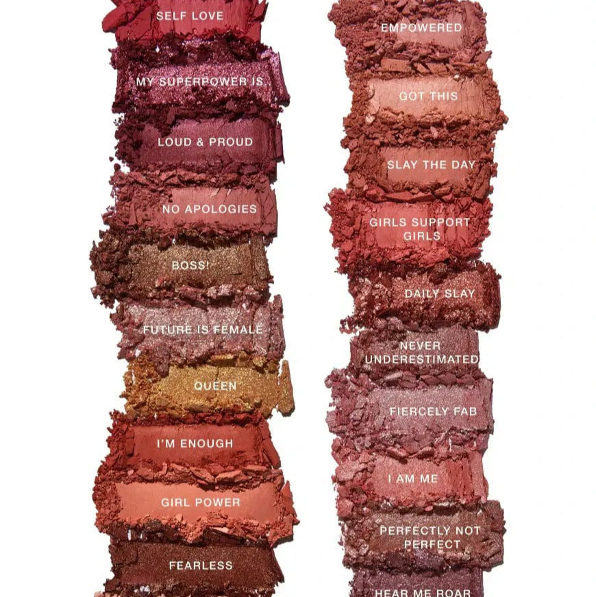 CIATE London I Am Woman Eyeshadow Palette V2 showcasing empowering shade names and rich pigments.