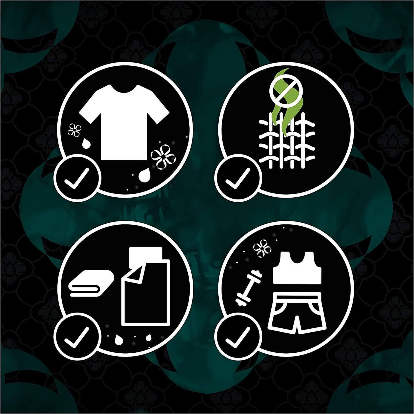 Icons representing laundry care instructions for Lenor In-Wash Scent Booster use, including tips for washing different fabrics.