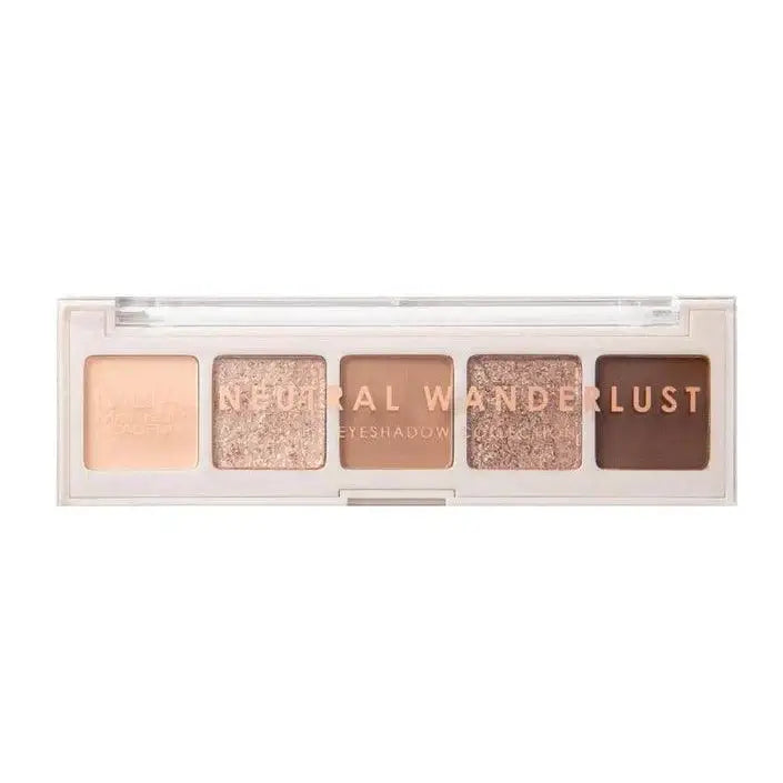 MUA 5 Shade Eyeshadow Palette in Neutral Wanderlust with nude matte and shimmer shades for versatile eye looks.