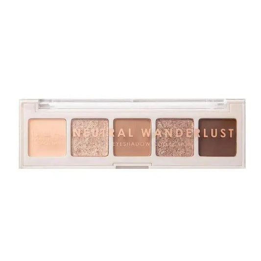 MUA 5 Shade Eyeshadow Palette in Neutral Wanderlust with nude matte and shimmer shades for versatile eye looks.
