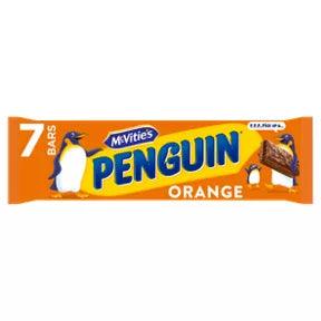 McVitie's Penguin Orange Chocolate Biscuit Multipack with 7 bars, suitable for vegetarians.