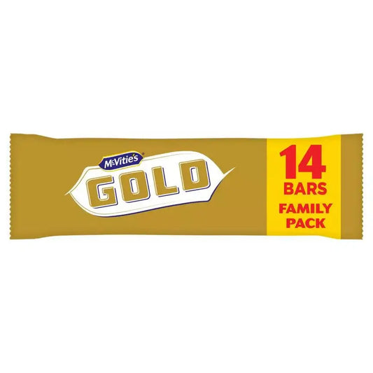 McVitie's Gold Caramel Biscuit Bars Multipack featuring 14 bars, suitable for vegetarians.