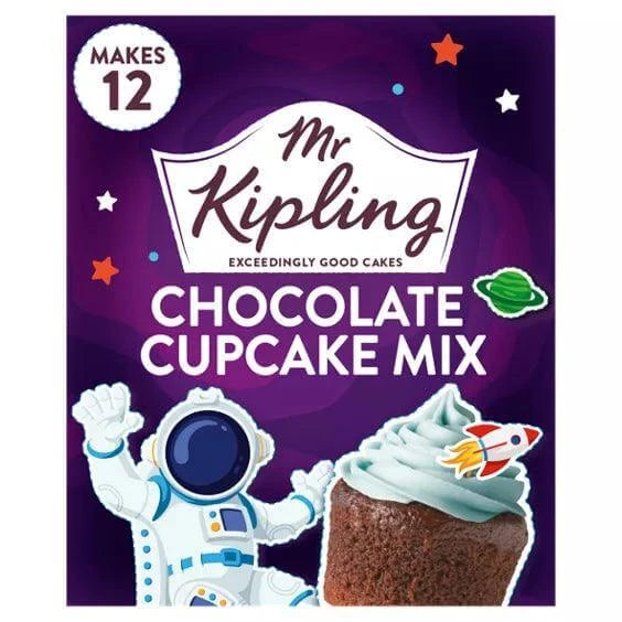 Mr Kipling Space Chocolate Cupcake Mix 270g, makes 12 delicious cupcakes, suitable for vegetarians, allergen information included.