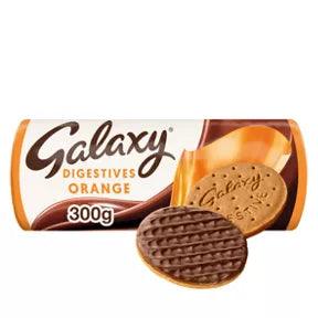 Galaxy Chocolate Digestives 300g package featuring biscuits with rich chocolate coating, suitable for vegetarians.