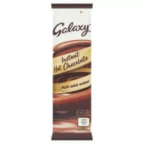 Galaxy Instant Hot Chocolate 25g packaging, delicious instant drink, just add water, suitable for vegetarians.
