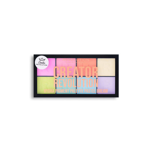 Creator Revolution Hydra Pigment Palette Pastel Dream featuring 8 vibrant pastel shades for jaw-dropping makeup looks.