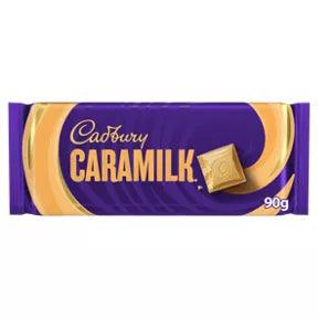 Cadbury Caramilk Golden Caramel Chocolate Bar 90g packaging featuring a rich caramel design.