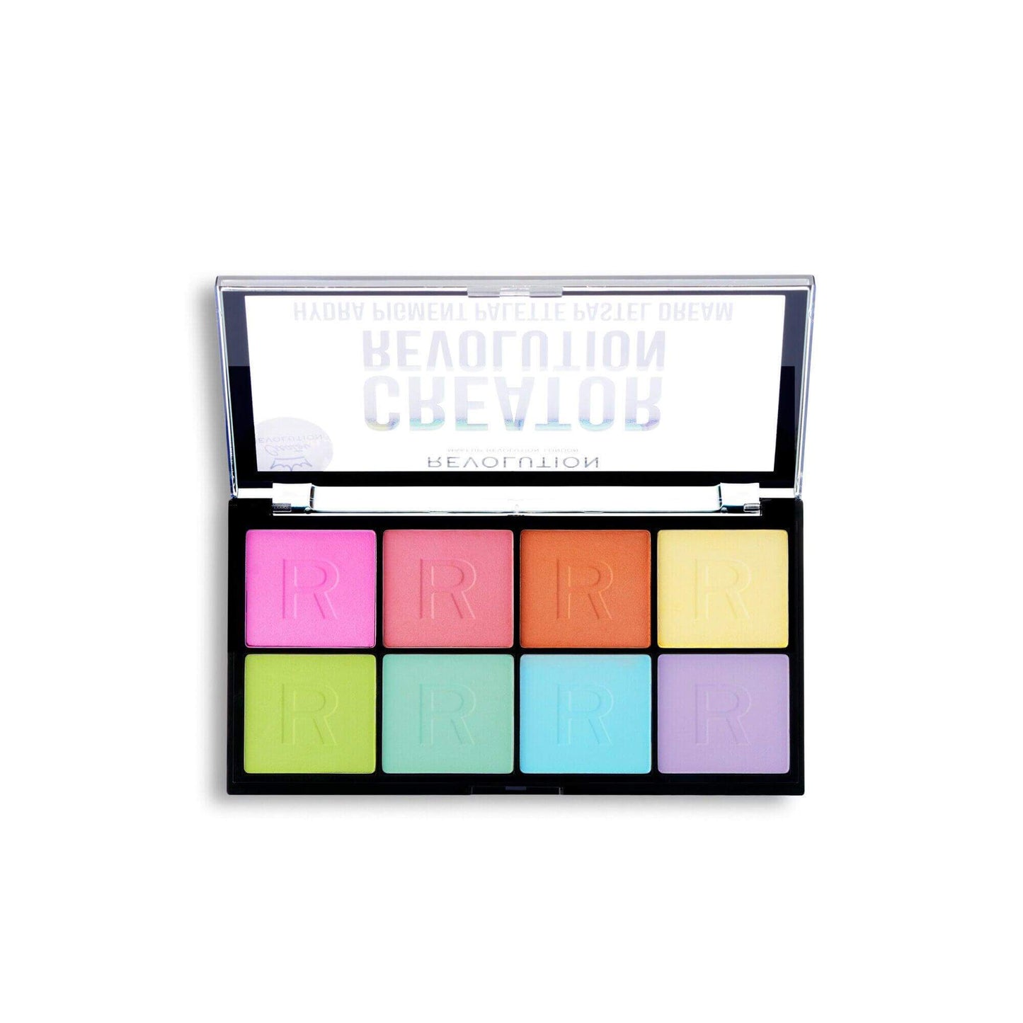 Creator Revolution Hydra Pigment Palette in Pastel Dream featuring 8 vibrant pastel shades for colorful makeup looks.