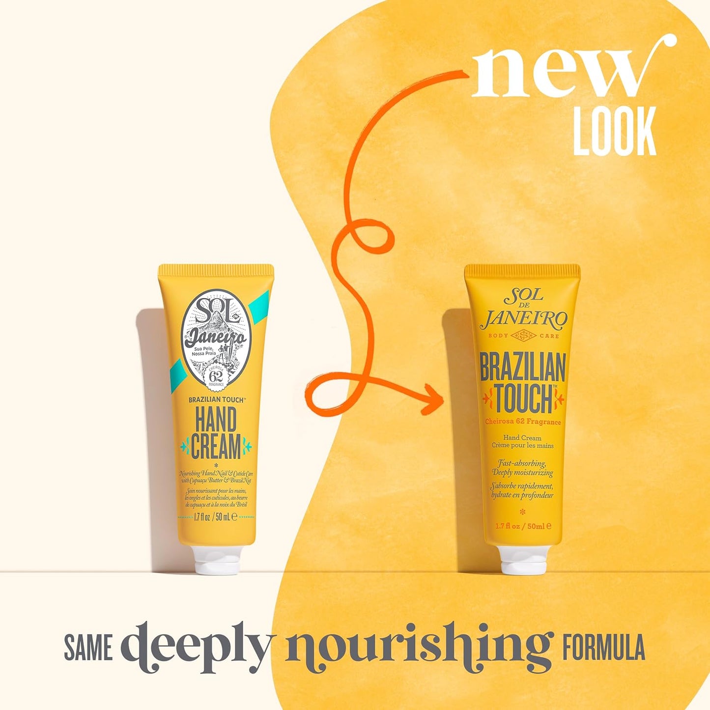 Sol de Janeiro Brazilian Touch Hand Cream 50ml, showcasing new look with Brazilian Touch hand cream tubes.