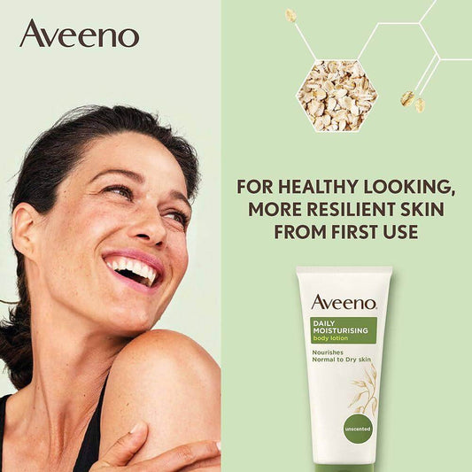AVEENO® Daily Moisturising Body Lotion enhances skin's resilience and hydration for healthy-looking skin.