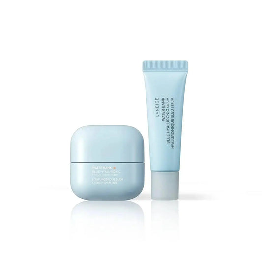 LANEIGE Water Bank Discovery Kit with Blue Hyaluronic Cream and Serum for intense hydration.