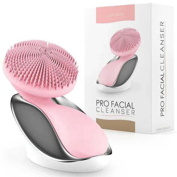 LUX SKIN® Pro Facial Cleanser in pink, designed for deep cleansing and facial massage with sonic wave technology.
