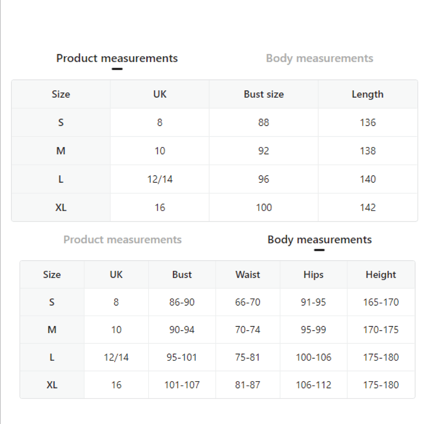 Size chart for Sexy Lace Trim Nightdress showing UK sizes, bust, length, waist, hips, and height measurements.