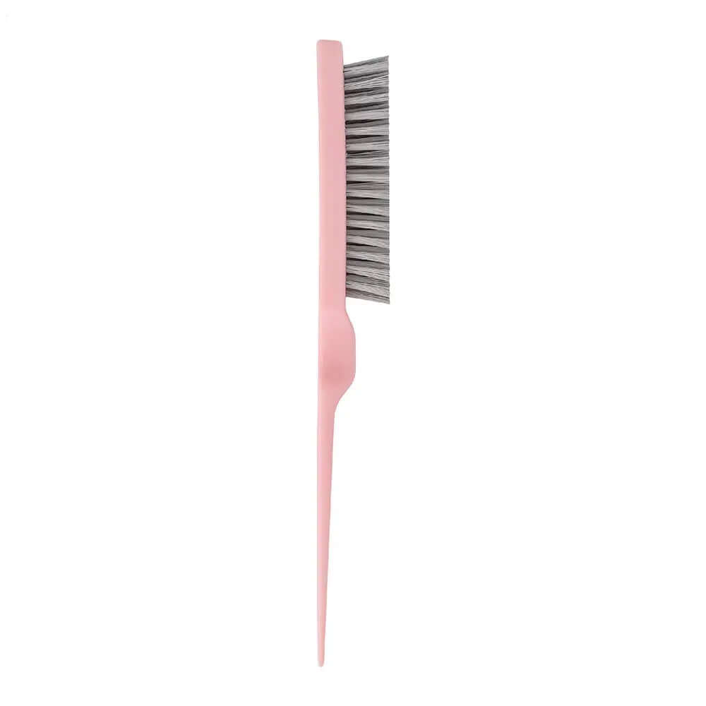 Brushworks HD Back Comb Brush in pink, featuring a slender pin tail and three rows of nylon bristles for perfect up-dos.
