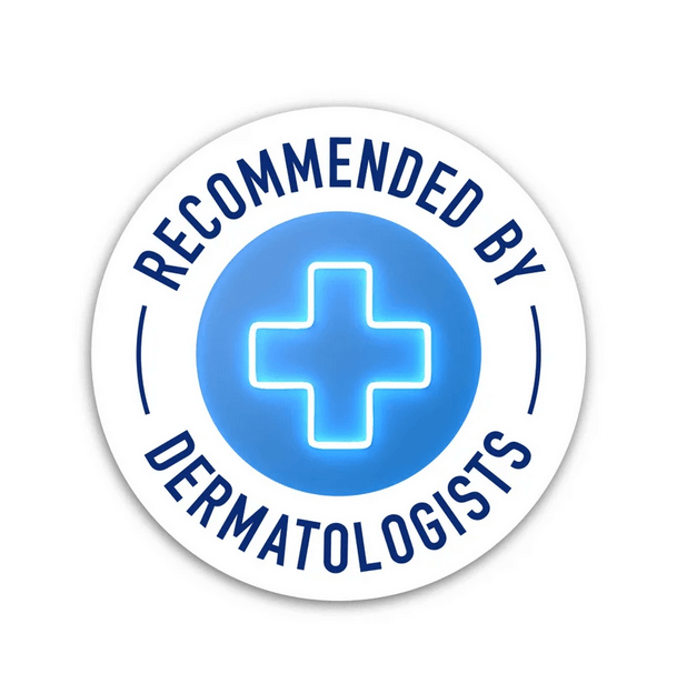 CeraVe Circular badge stating 'Recommended by Dermatologists' with a medical cross symbol.