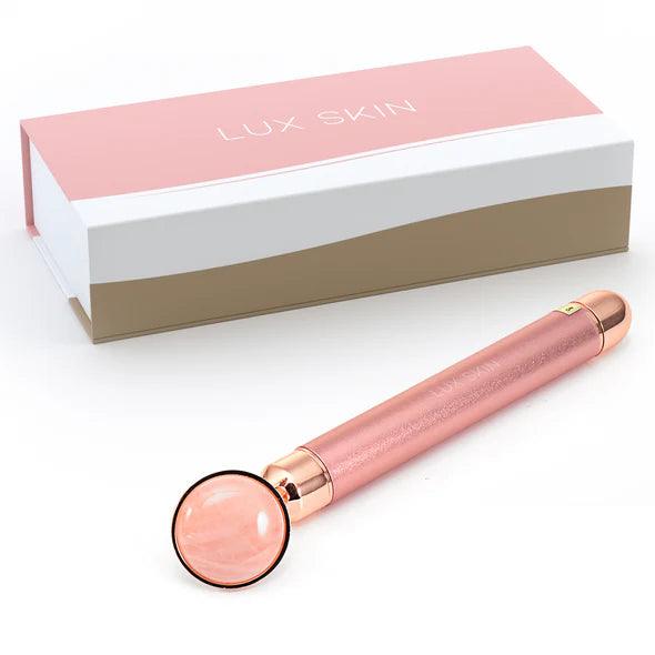 LUX SKIN Rose Quartz Sonic Face Wand in pink packaging for rejuvenating and hydrating skin.
