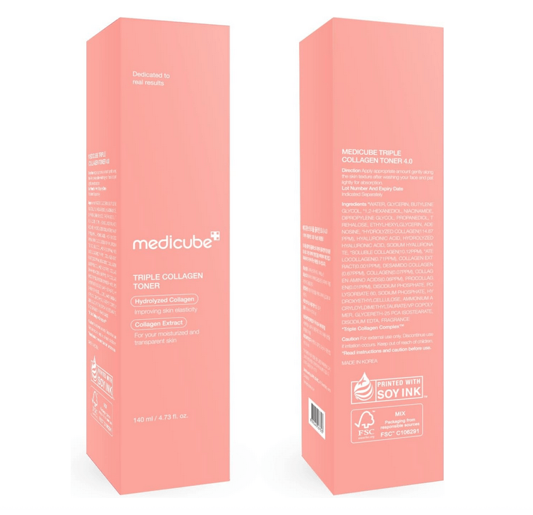 Two packaging boxes of Medicube Triple Collagen Toner on a white background
