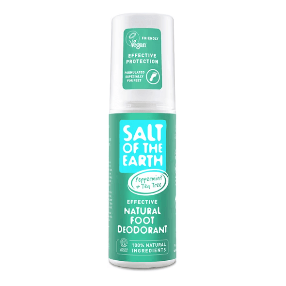 Salt of the Earth Peppermint & Tea Tree Natural Foot Deodorant Spray 100ml, 100% natural, vegan, effective foot odour protection.