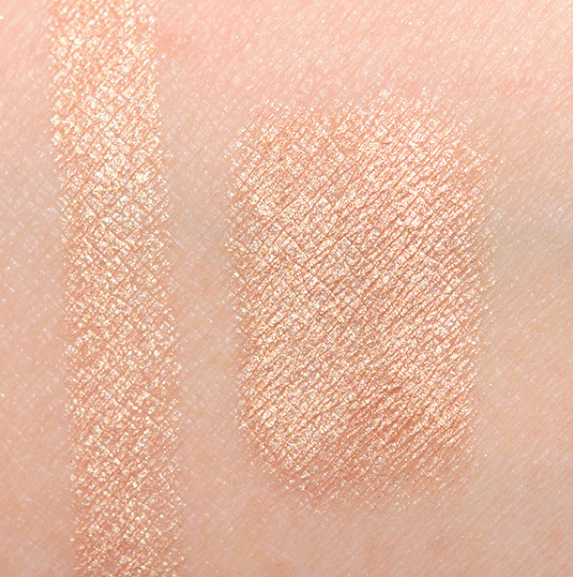 Swatch of Laura Mercier Caviar Stick Eye Shadow Mini in Rosegold showcasing its shimmering finish and color payoff.