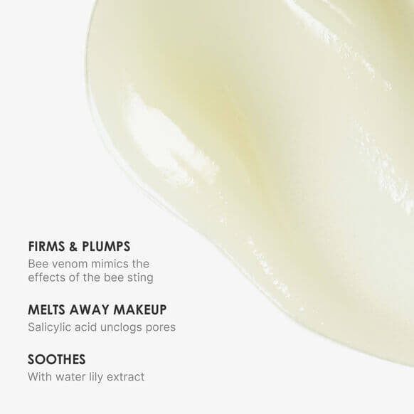 Rodial Bee Venom Cleansing Balm texture showcasing its benefits for firming, plumping, and soothing skin.