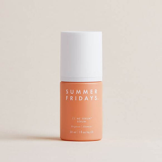 Summer Fridays CC Me Serum 30ml in a peach bottle for radiant skin and brightening benefits.