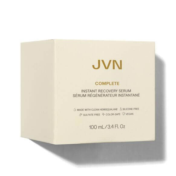 JVN Hair Complete Instant Recovery Serum box showcasing its elegant design and key benefits for hair healing.