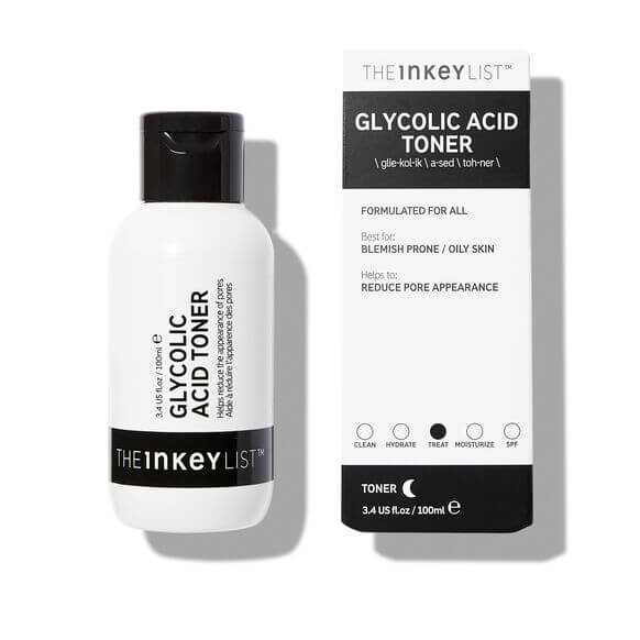 The INKEY List Glycolic Acid Toner 100ml, revitalizing skincare for brightening and reducing pore appearance.