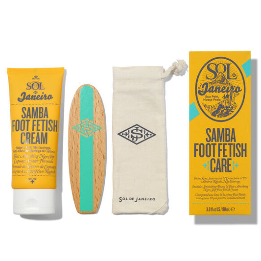 Sol de Janeiro Samba 2-Step Foot Fetish Care 90ml includes cream, smoothing foot board, luxury foot care essentials.