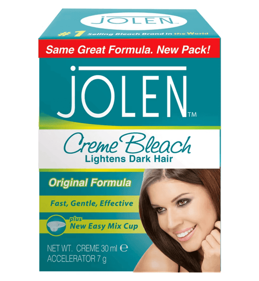 Jolen Mild Cream Bleach 30ml packaging for lightening dark hair, suitable for sensitive skin, fast and effective.