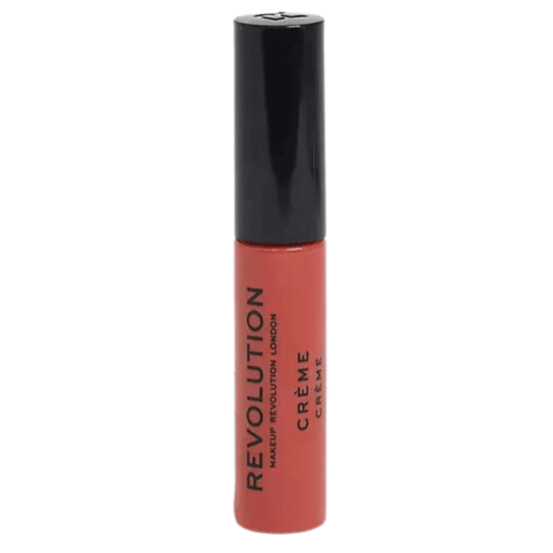 Revolution Crème Lipstick RBF 107 in a sleek tube, offering creamy color and moisturizing benefits for beautiful lips.