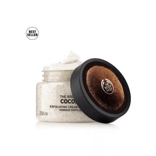 The Body Shop Coconut Exfoliating Cream Body Scrub 250ml, natural ingredients for soft, nourished skin.
