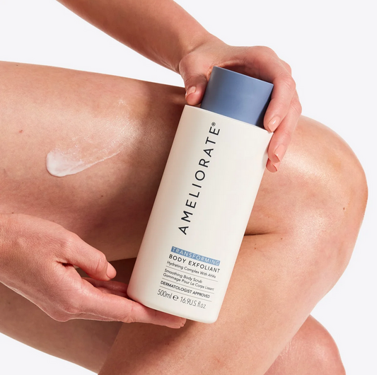 AMELIORATE Transforming Body Exfoliant 500ml luxury body care product packaging