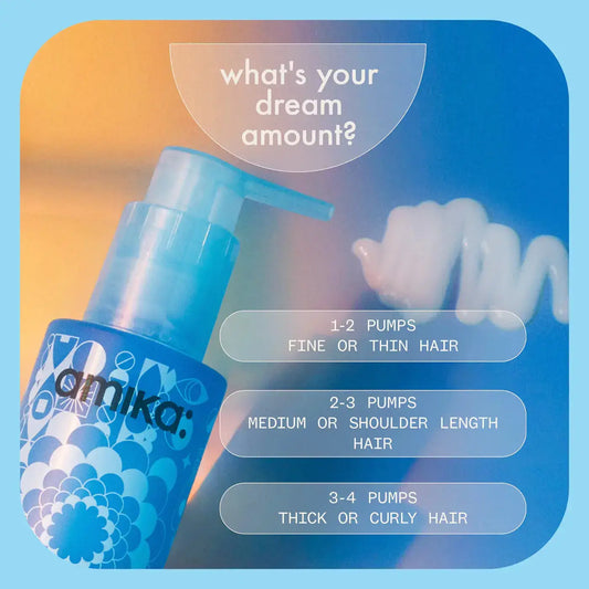 Amika Dream Routine hydration treatment dosage guide for different hair types.