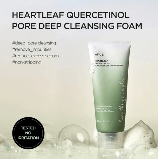 Anua Heartleaf Quercetinol Pore Deep Cleansing Foam 150ml, ideal for deep pore cleansing and removing impurities.