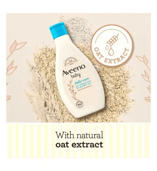AVEENO® Baby Daily Care Hair and Body Wash with natural oat extract on a soft background.